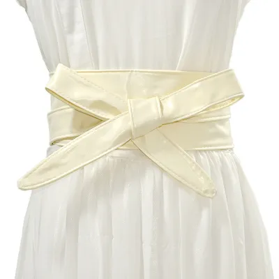 Women Fashion Lace Up Wide Girdle Belt Imitation Leather Wild Glossy