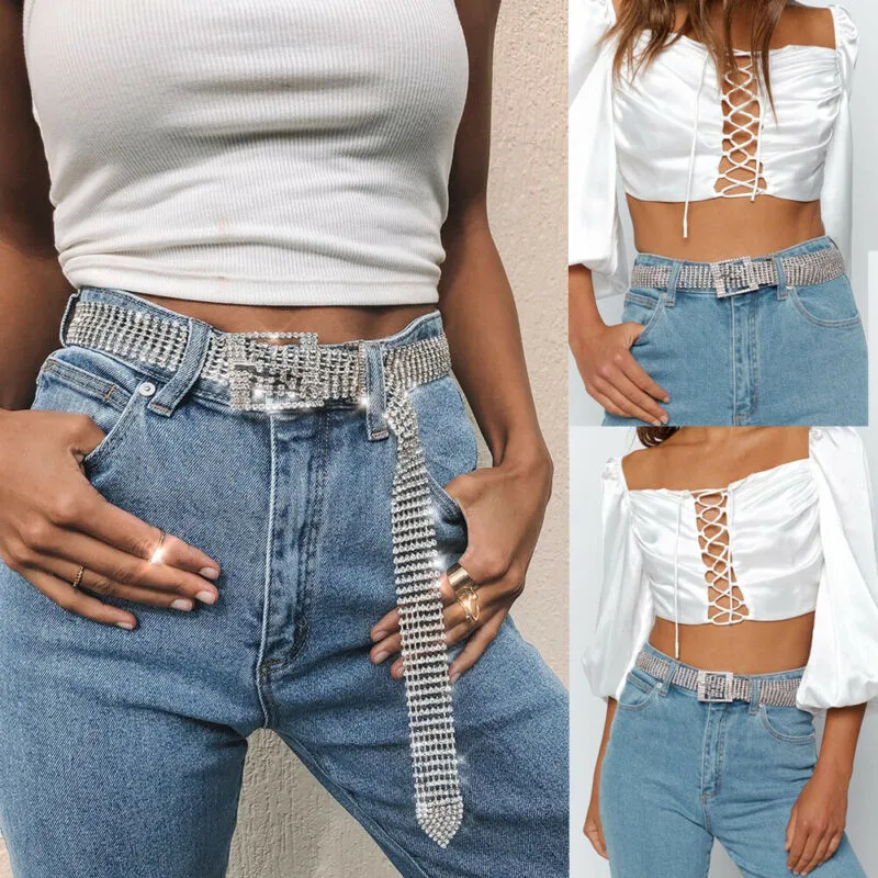 Women Shinny Full Rhinestone Girdle Belt