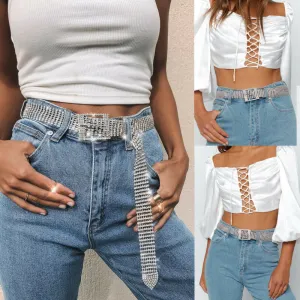 Women Shinny Full Rhinestone Girdle Belt