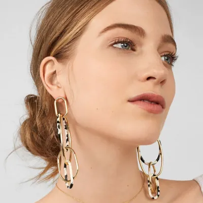 Geometric Chain Pendant Leopard Pattern Dangle Earrings