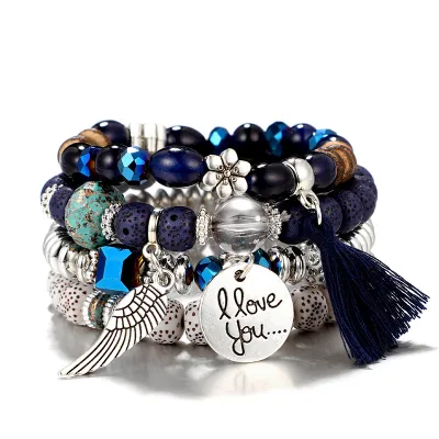 Ethnic Style Tassel Pendant Design Strand Bracelets Set