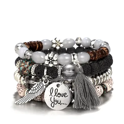 Ethnic Style Tassel Pendant Design Strand Bracelets Set