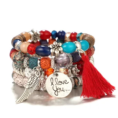 Ethnic Style Tassel Pendant Design Strand Bracelets Set