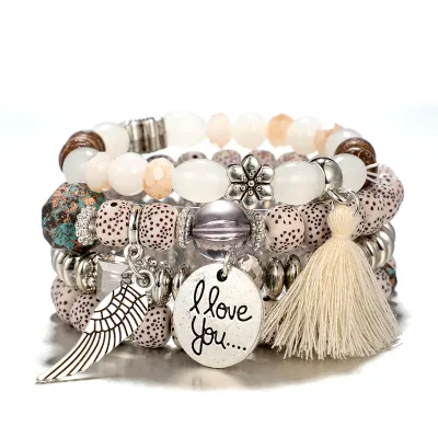 Ethnic Style Tassel Pendant Design Strand Bracelets Set
