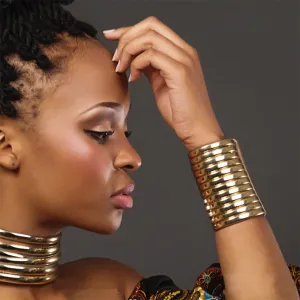 Unique Design Wide Surface Golden Women's African Style Bangle