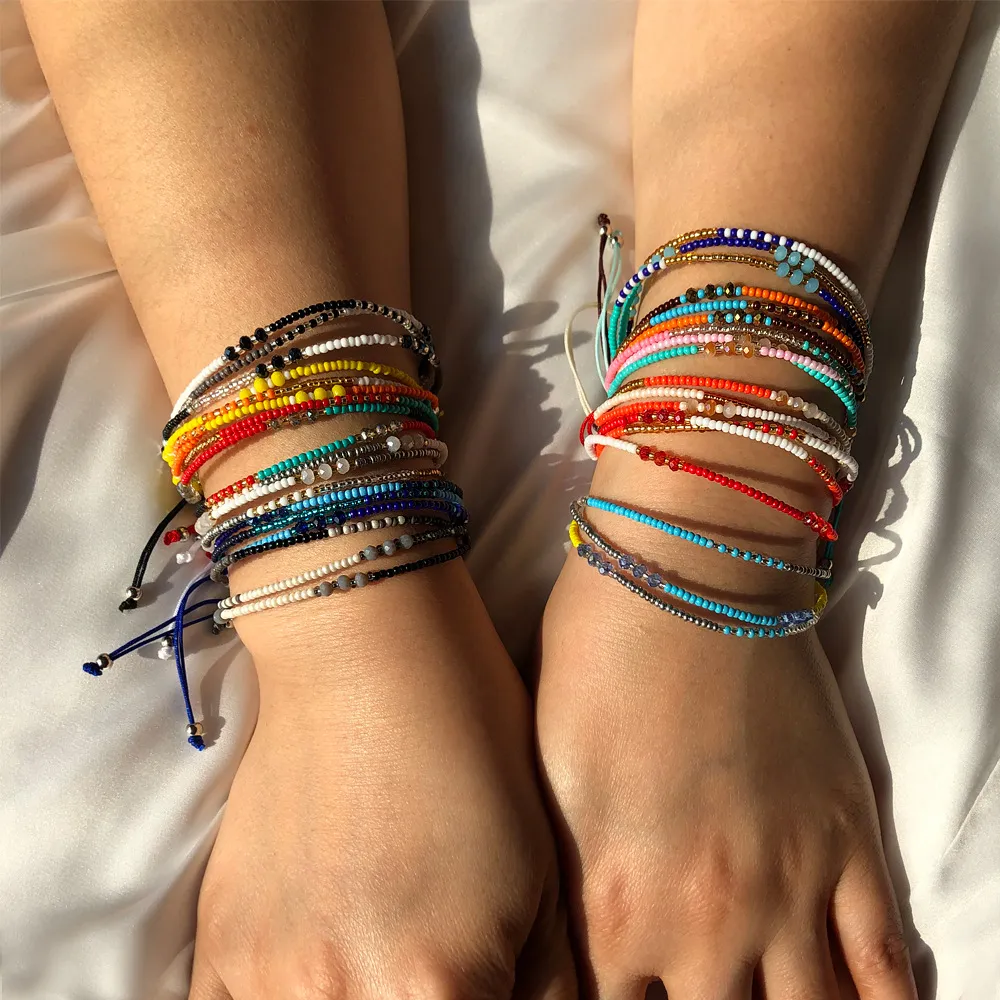 Colorful Rice Beads Braided Rope Bracelet Ethnic Couple Geometric