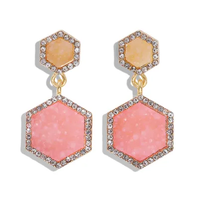 Starry Sky Candy Color Polygon Geometric Pendant Earrings