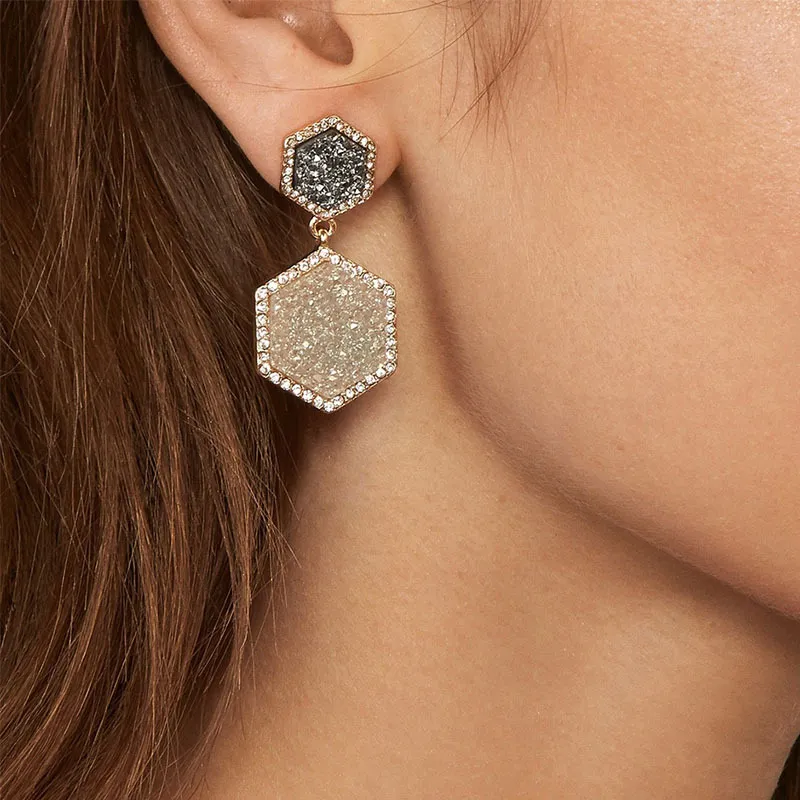 Starry Sky Candy Color Polygon Geometric Pendant Earrings