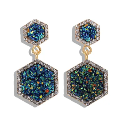 Starry Sky Candy Color Polygon Geometric Pendant Earrings