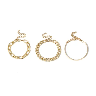 Punk Metal Chain Bracelets Set Geometric for Women