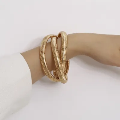 Hip Hop Punk Metal Spiral Shape Bracelets Set for Women