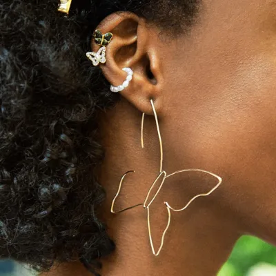 Minimalist Butterfly Pattern Metal Hoop Earrings