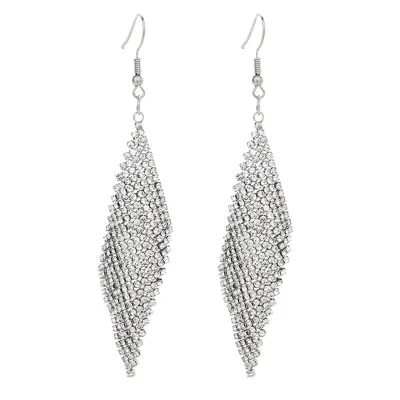 Rhombus Mesh Flash Claw Chain Earrings 9*2cm