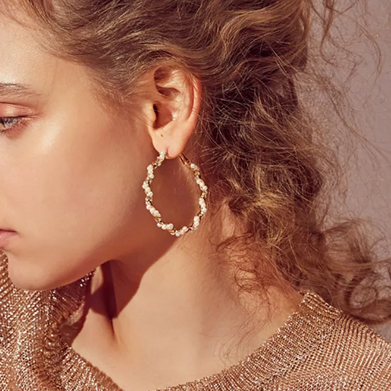 Creative Pearl Decor Hoop Earrings For Women