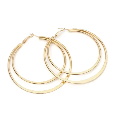Exaggerated Double Layer Metal Hoop Earrings for Women