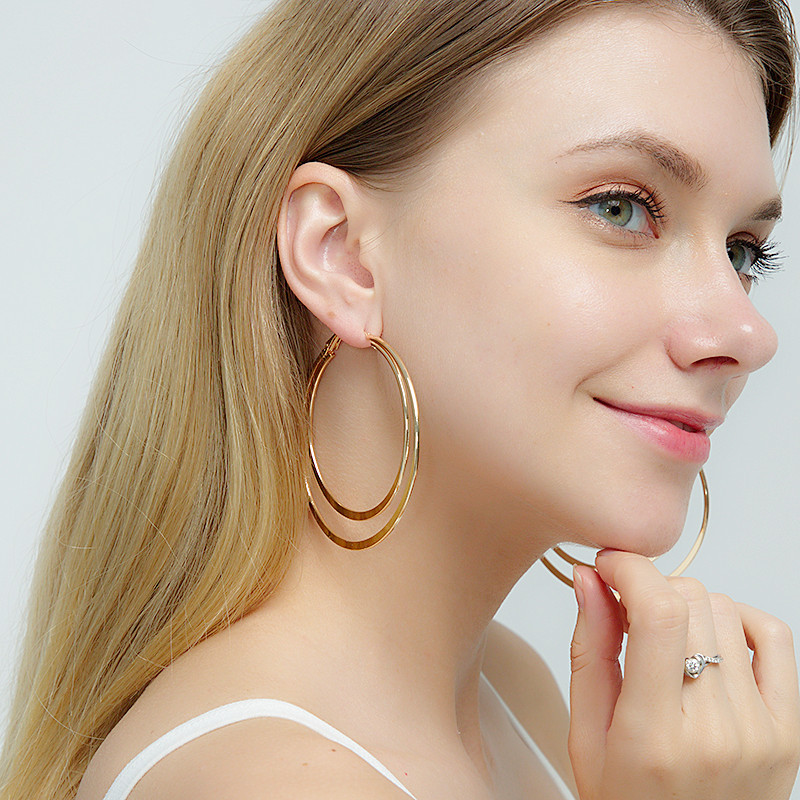 Wholesale Exaggerated Double Layer Metal Hoop Earrings