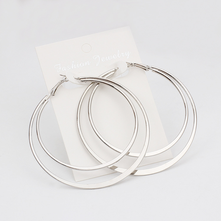 Wholesale Exaggerated Double Layer Metal Hoop Earrings