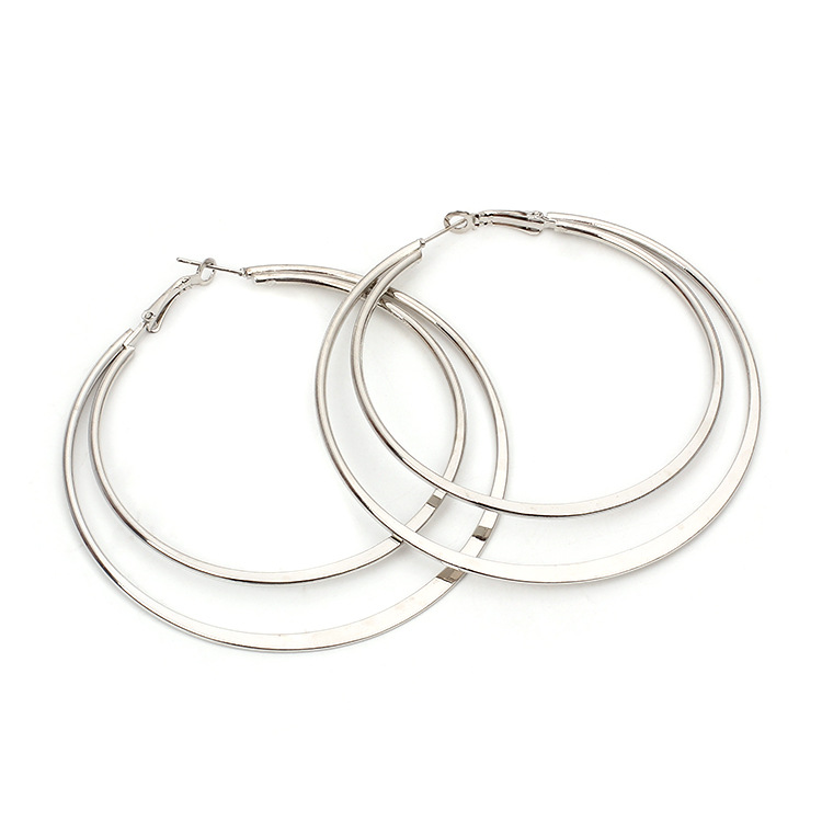 Wholesale Exaggerated Double Layer Metal Hoop Earrings