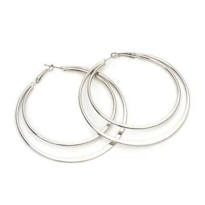 Exaggerated Double Layer Metal Hoop Earrings for Women