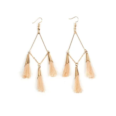 Geometric Metal Pendant Tassel Earrings for Women Boho Fringe