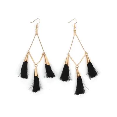 Geometric Metal Pendant Tassel Earrings for Women Boho Fringe
