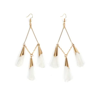 Geometric Metal Pendant Tassel Earrings for Women Boho Fringe