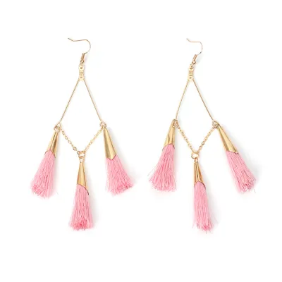 Geometric Metal Pendant Tassel Earrings for Women Boho Fringe