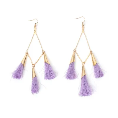 Geometric Metal Pendant Tassel Earrings for Women Boho Fringe