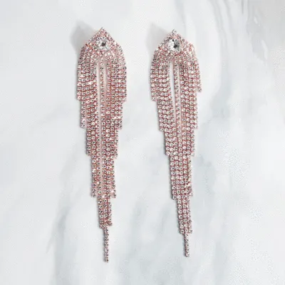 Inlaid Drill Long Tassel Geometric Ethnic Earrings for Women