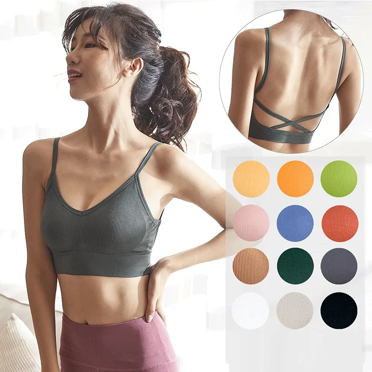 Seamless Rib-knit Pattern Women Sports Bra with Butterfly Back