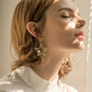Fashion Star Pendant Imitation Pearl Decor Drop Earrings