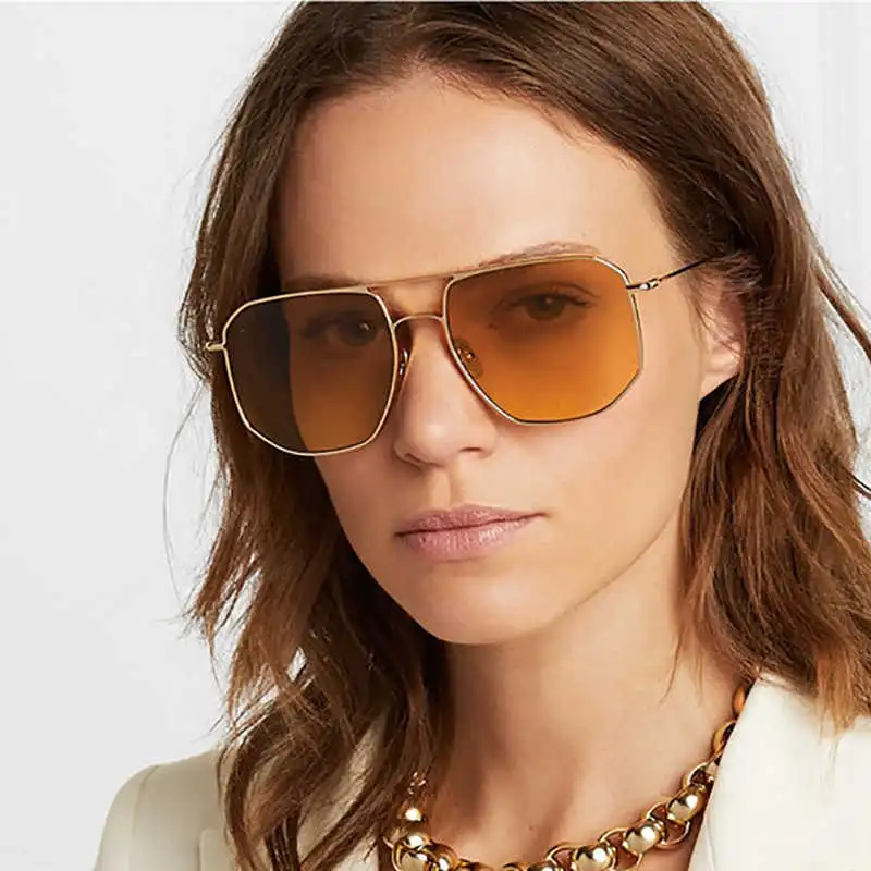 Women Men Big Frame Gradient Fashion Vintage Metal Sunglasses
