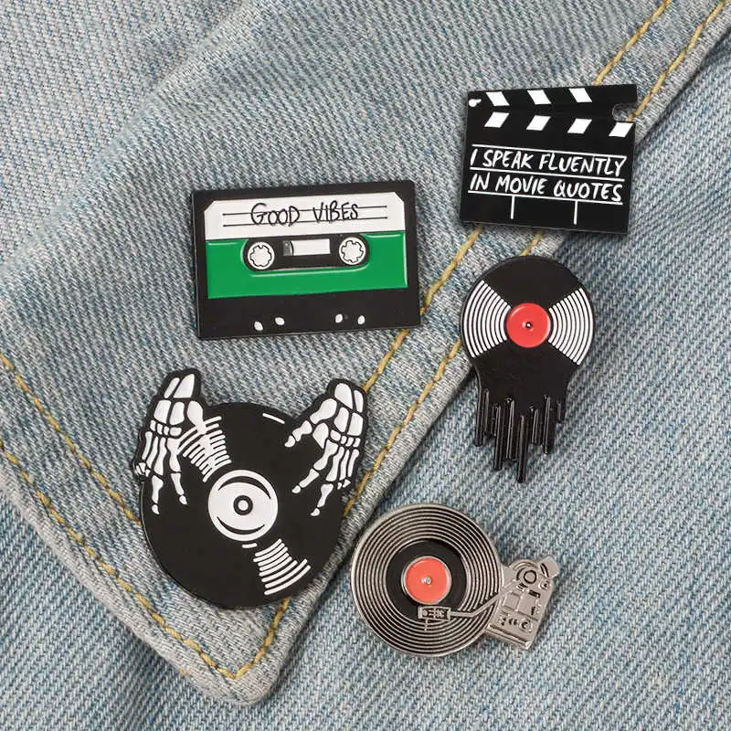 Punk Creative Cartoon Tape Vinyl Record Player Lapel Brooch