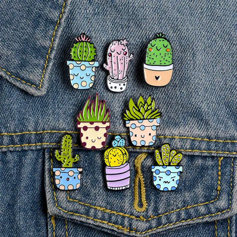 Cute Cartoon Potted Plant Enamel Brooches Alloy Unisex Geometric