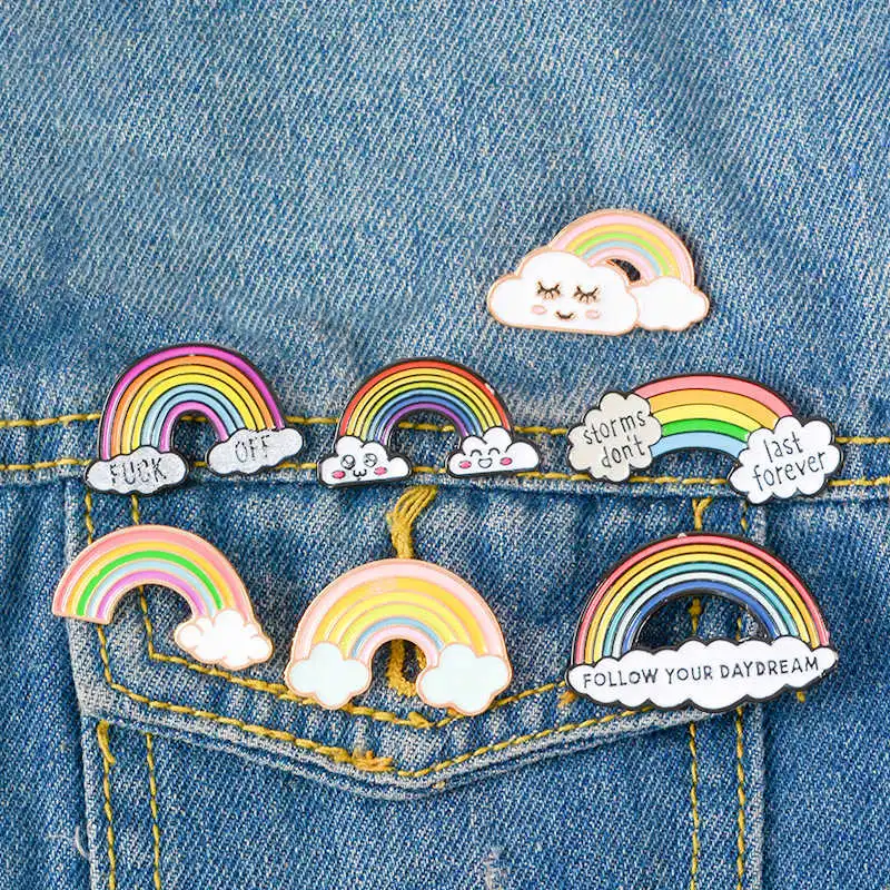 Creative Rainbow Clouds Shape Enamel Brooches Unisex Alloy Geometric