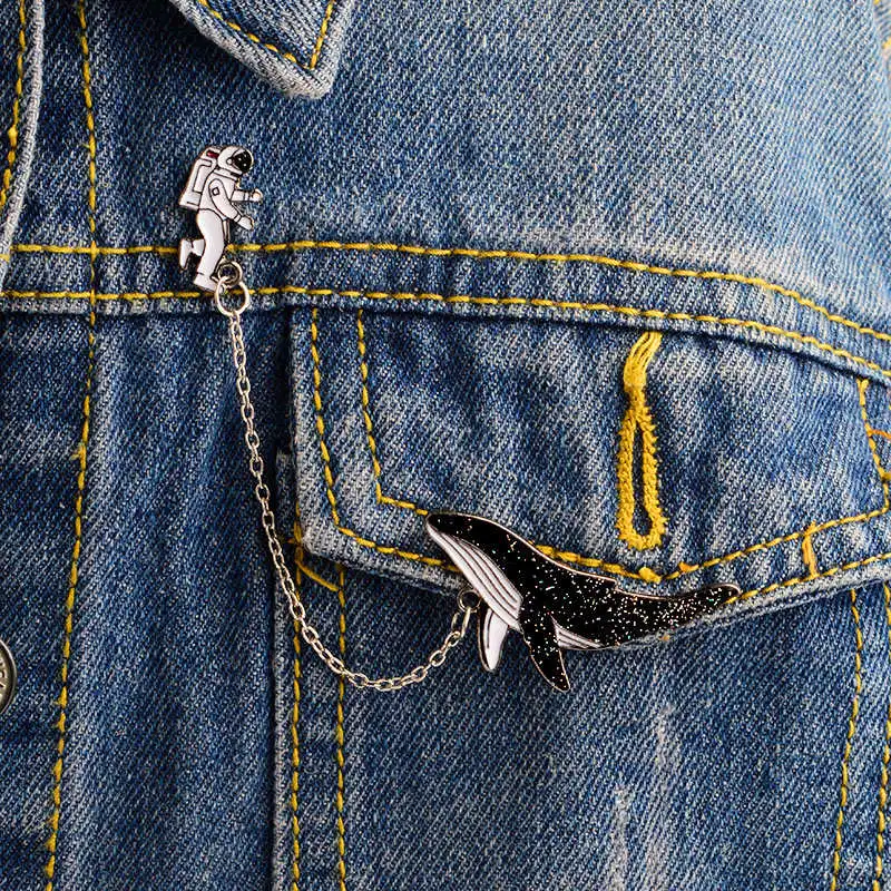 Cartoon Astronaut And Wales Animal Brooch Metal Women's
