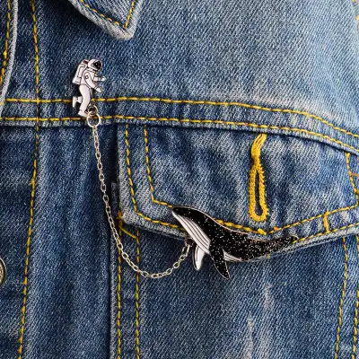 Cartoon Astronaut And Wales Animal Brooch Metal Women's