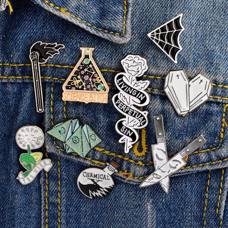 Cartoon Origami Cobweb Rose Knife Enamel Brooch Unisex Alloy