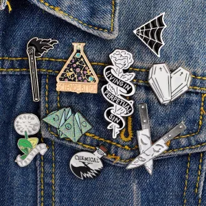 Cartoon Origami Cobweb Rose Knife Enamel Brooch Unisex Alloy