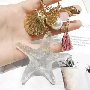Creative Transparent Crystal Starfish Pendant Keychain Unisex Car Key Ring
