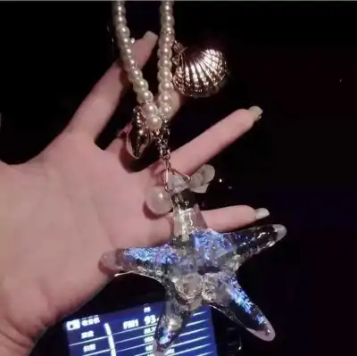 Creative Transparent Crystal Starfish Pendant Keychain Unisex Car Key Ring