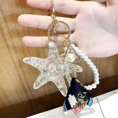 Creative Transparent Crystal Starfish Pendant Keychain Unisex Car Key Ring