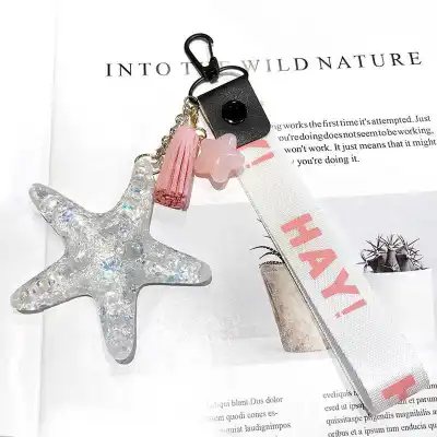 Creative Transparent Crystal Starfish Pendant Keychain Unisex Car Key Ring