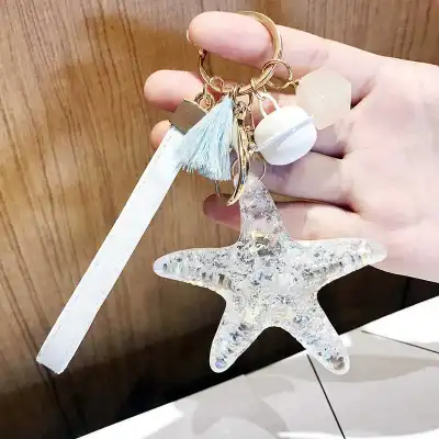 Creative Transparent Crystal Starfish Pendant Keychain Unisex Car Key Ring