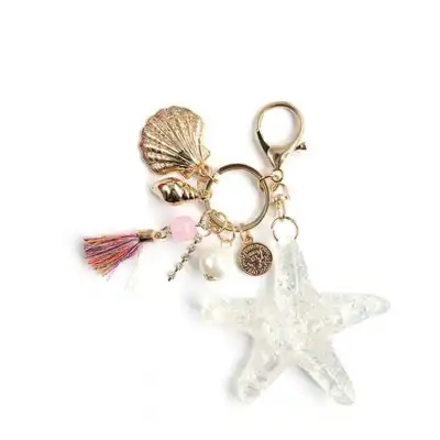 Creative Transparent Crystal Starfish Pendant Keychain Unisex Car Key Ring