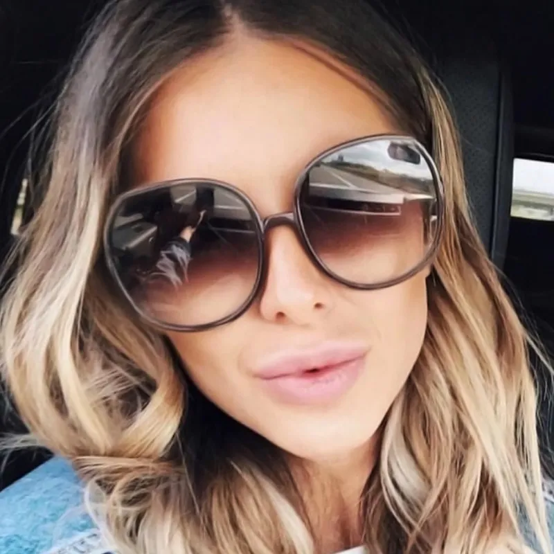 Women Fashion Retro Big Frame Round Sunglasses Elegant