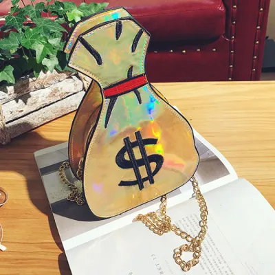 Women Unique Wealth Shaped Laser Crossbody Bag PU Leather Embroidery Medium