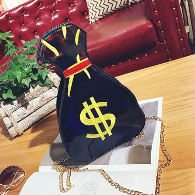 Women Unique Wealth Shaped Laser Crossbody Bag PU Leather Embroidery Medium