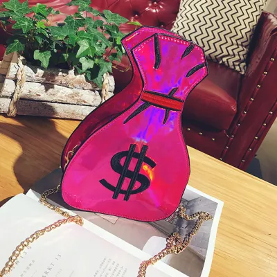 Women Unique Wealth Shaped Laser Crossbody Bag PU Leather Embroidery Medium