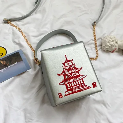 Women's Unique Red Tower Print Crossbody Square Bag with Magnetic Buckle